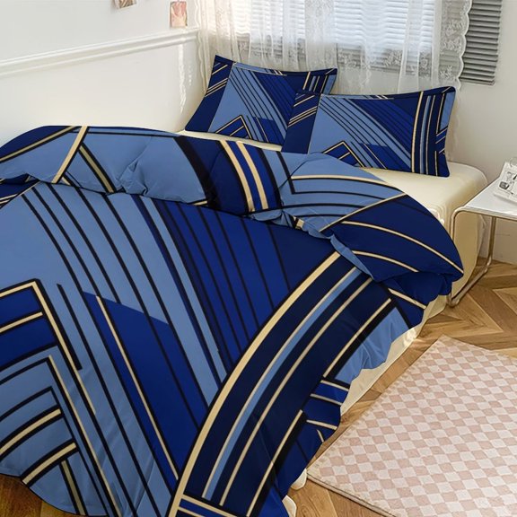 3 - Piece Bedding Set Without A Pillow Core Light And Soft Design Hidden Easy Pilling And Easy to Do RoyalBlue Geometric Lines_1 86"x70"