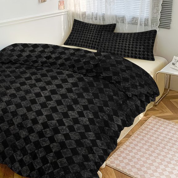 3 - Piece Bedding Set Without A Pillow Core Light And Soft Design Hidden Easy Pilling And Easy to Do Black Houndstooth Vintage Texture_85706_1 86"x70"