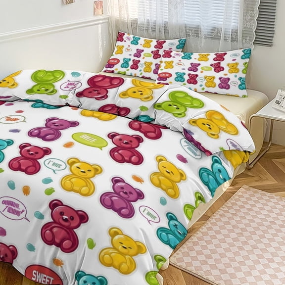 3 - Piece Bedding Set Without A Pillow Core Light And Soft Design Hidden Easy Pilling And Easy to Do Colorful Gummy Bears Candies Jelly Sweets 86"x70"