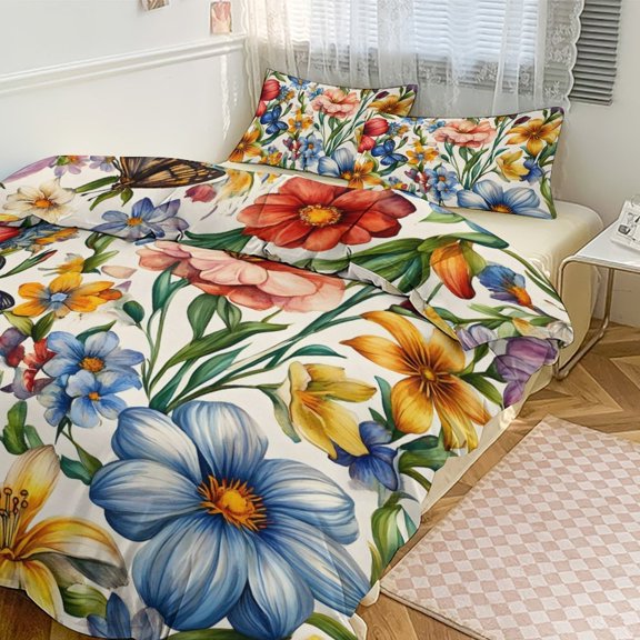 3 - Piece Bedding Set Without A Pillow Core Light And Soft Design Hidden Easy Pilling And Easy to Do Fall Flowers Lily Flower Butterflies Bees 86"x70"