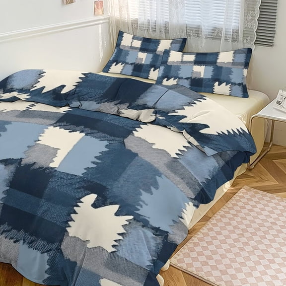 3 - Piece Bedding Set Without A Pillow Core Light And Soft Design Hidden Easy Pilling And Easy to Do MediumBlue Houndstooth Buffalo Plaid Tartan Check Scotland Hand-drawn Sketch_1 90"x90"