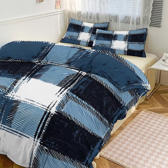 3 - Piece Bedding Set Without A Pillow Core Light And Soft Design Hidden Easy Pilling And Easy to Do MediumBlue Houndstooth Buffalo Plaid Tartan Check Scotland Hand-drawn Sketch_4 86"x70"