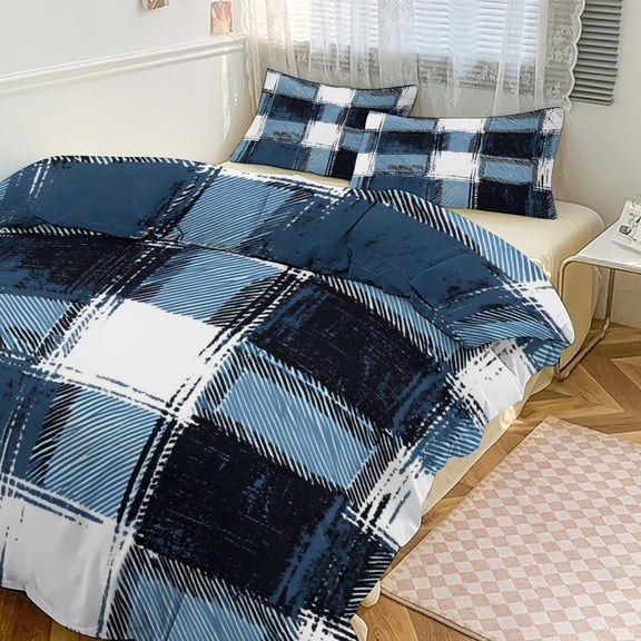 3 - Piece Bedding Set Without A Pillow Core Light And Soft Design Hidden Easy Pilling And Easy to Do MediumBlue Houndstooth Buffalo Plaid Tartan Check Scotland Hand-drawn Sketch_4 90"x90"
