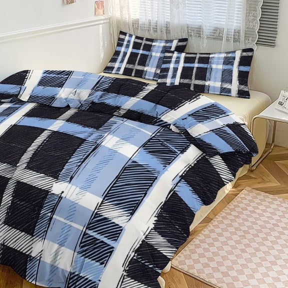 3 - Piece Bedding Set Without A Pillow Core Light And Soft Design Hidden Easy Pilling And Easy to Do MediumBlue Houndstooth Buffalo Plaid Tartan Check Scotland Hand-drawn Sketch_3 90"x90"