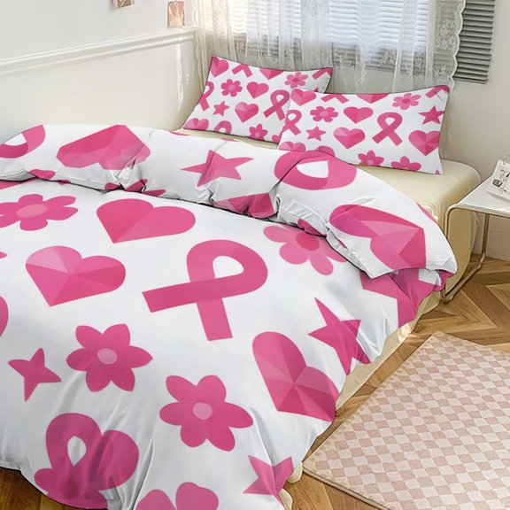 3 - Piece Bedding Set Without A Pillow Core Light And Soft Design Hidden Easy Pilling And Easy to Do Modern Pink Ribbon Pattern with Geometric Elements 86"x70"