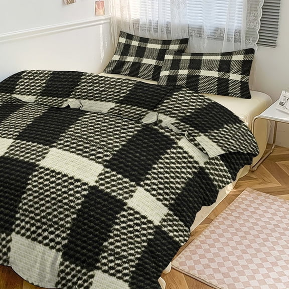 3 - Piece Bedding Set Without A Pillow Core Light And Soft Design Hidden Easy Pilling And Easy to Do Olive Houndstooth Buffalo Plaid Tartan Check Scotland_3 102"x90"