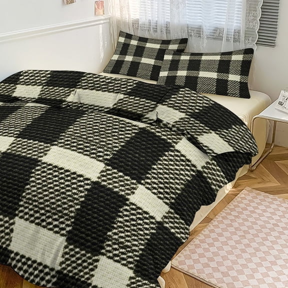 3 - Piece Bedding Set Without A Pillow Core Light And Soft Design Hidden Easy Pilling And Easy to Do Olive Houndstooth Buffalo Plaid Tartan Check Scotland_3 90"x90"