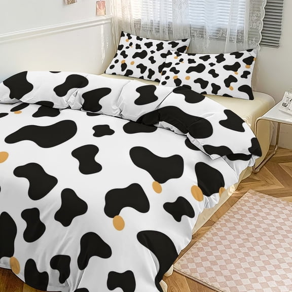 3 - Piece Bedding Set Without A Pillow Core Light And Soft Design Hidden Easy Pilling And Easy to Do Simple Cow Print Pattern, Vector Art Style_2 90"x90"