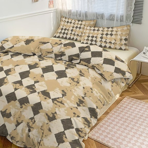 3 - Piece Bedding Set Without A Pillow Core Light And Soft Design Hidden Easy Pilling And Easy to Do Tan Houndstooth Vintage Texture Hand-drawn Sketch_3 86"x70"
