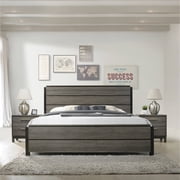 3-Piece Bedroom Furniture Set | Fit for Bedroom Decor | Antique Grey Rubberwood Finish | Parallel Lines Design for Interest