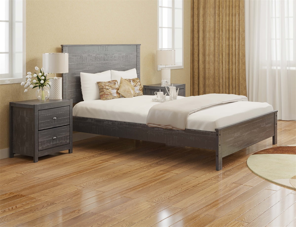 3Piece Bedroom Furniture Set,Full Size Platform Bed Frame with Two 2Drawer Nightstands,Solid