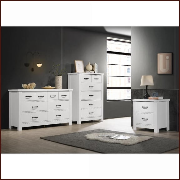 3 Piece Bedroom Set | Cassini Modern Minimalist | White Engineered Wood