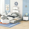 thumbnail image 1 of 3-Piece Bedroom Set, Modern Twin Size Boat-Shaped Platform Bed Frame with Trundle and Two Nightstands, Playhouse Twin Bed Frame Set for Kids, Boys, Girls, Bedroom, Gray, 1 of 6