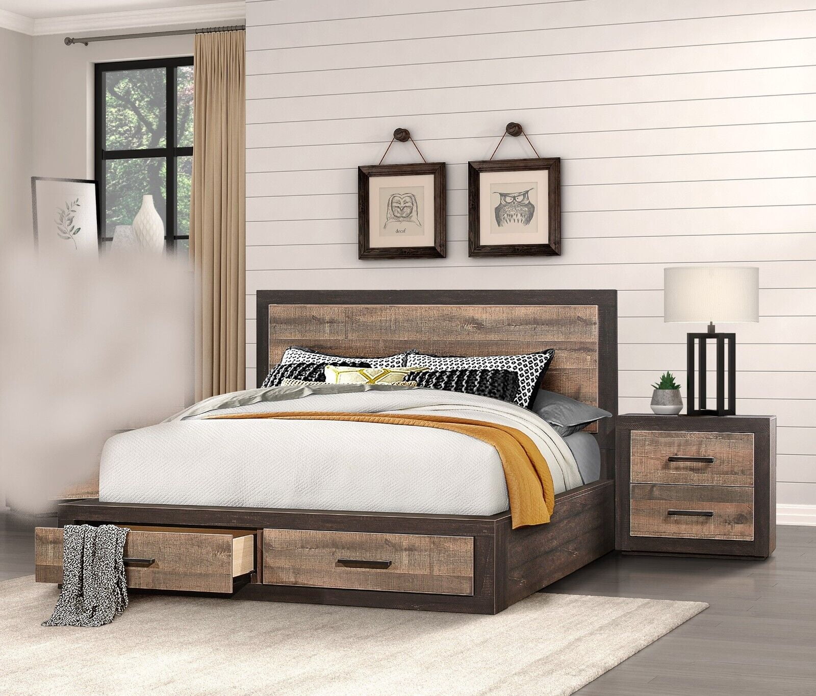3 Piece Bedroom Set Queen Size Platform Bed Drawers Two Nightstands ...