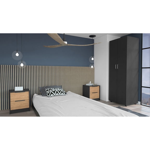 3-Piece Bedroom Set in Black with User-Friendly Interlocking / Simple Assembly for Bedroom Decor