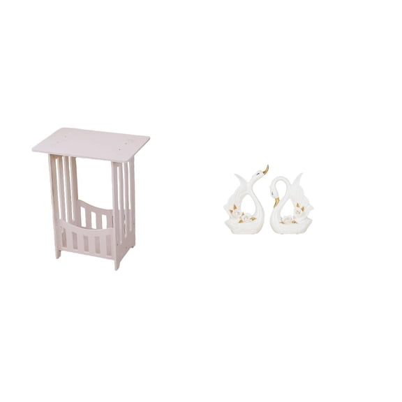 3 Piece Bedside Table End Table Swan Statue Ceramic Material for Living Room Office Bedroom Decor