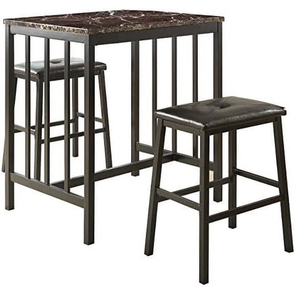 3-Piece Bi-Cast Vinyl Dining Set, Dark Brown$$Furniture