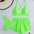 thumbnail image 1 of 3 Piece Bikini Sets for Women Scalloped Trim Triangle Halter Top with High Waisted Shorts and Briefs Three Piece Bathing Suits Modest Swimwear, 1 of 8