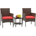 thumbnail image 1 of 3 Piece Bistro Conversation Set Patio Brown Wicker Chairs Furniture Outdoor Furniture Set 2 Rattan Chairs with Red Cushions and Glass Coffee Table for Porch Lawn Garden Balcony Backyard, 1 of 7