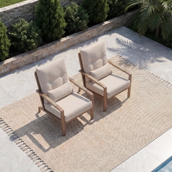 Cozyjoy 2-Piece Bistro Set Handwoven Rattan Coffee Table Waterproof Cushions Beige