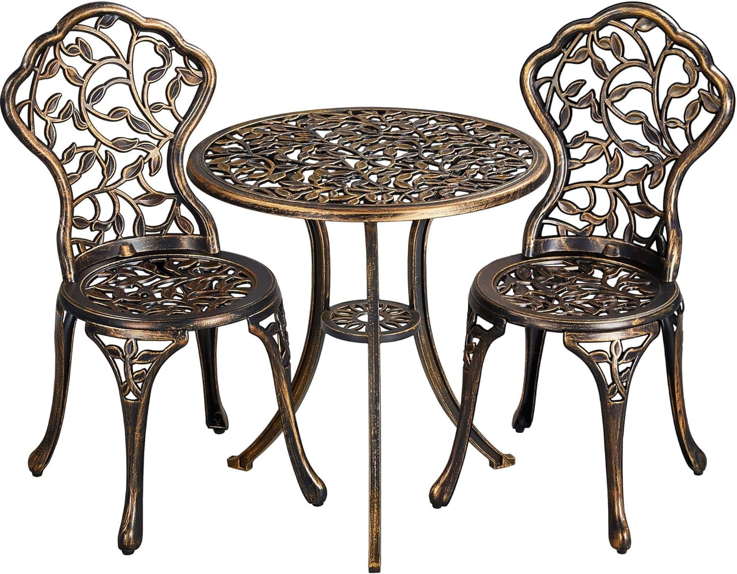 3 Piece Bistro Set, Garden Round Table W/Chairs Set Of 2, Antique