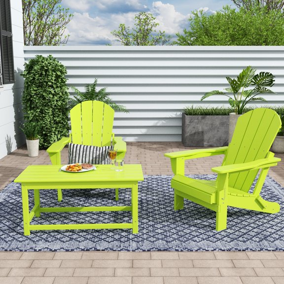 3-Piece Bistro Set Outdoor Patio Adirondack Chair with Coffee Table, Lime