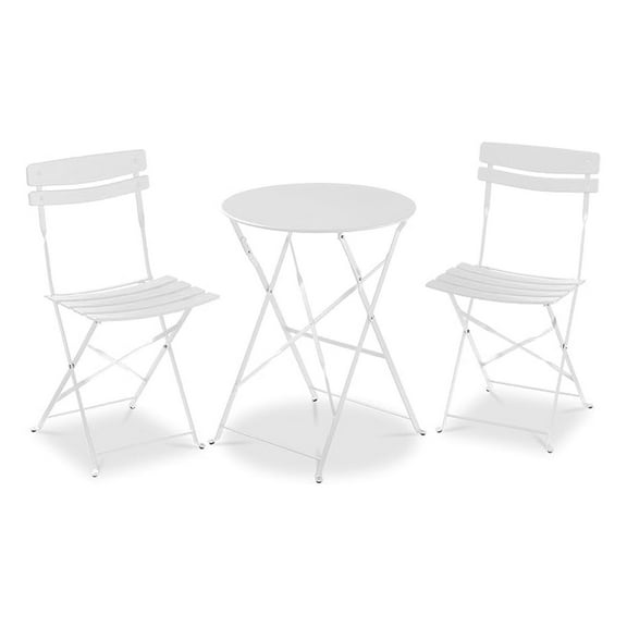 3-Piece Bistro Set, Space Saving Folding Design, Solid Steel, Outdoor Patio Furniture Set w/ 2 Chairs, Bistro Table - White