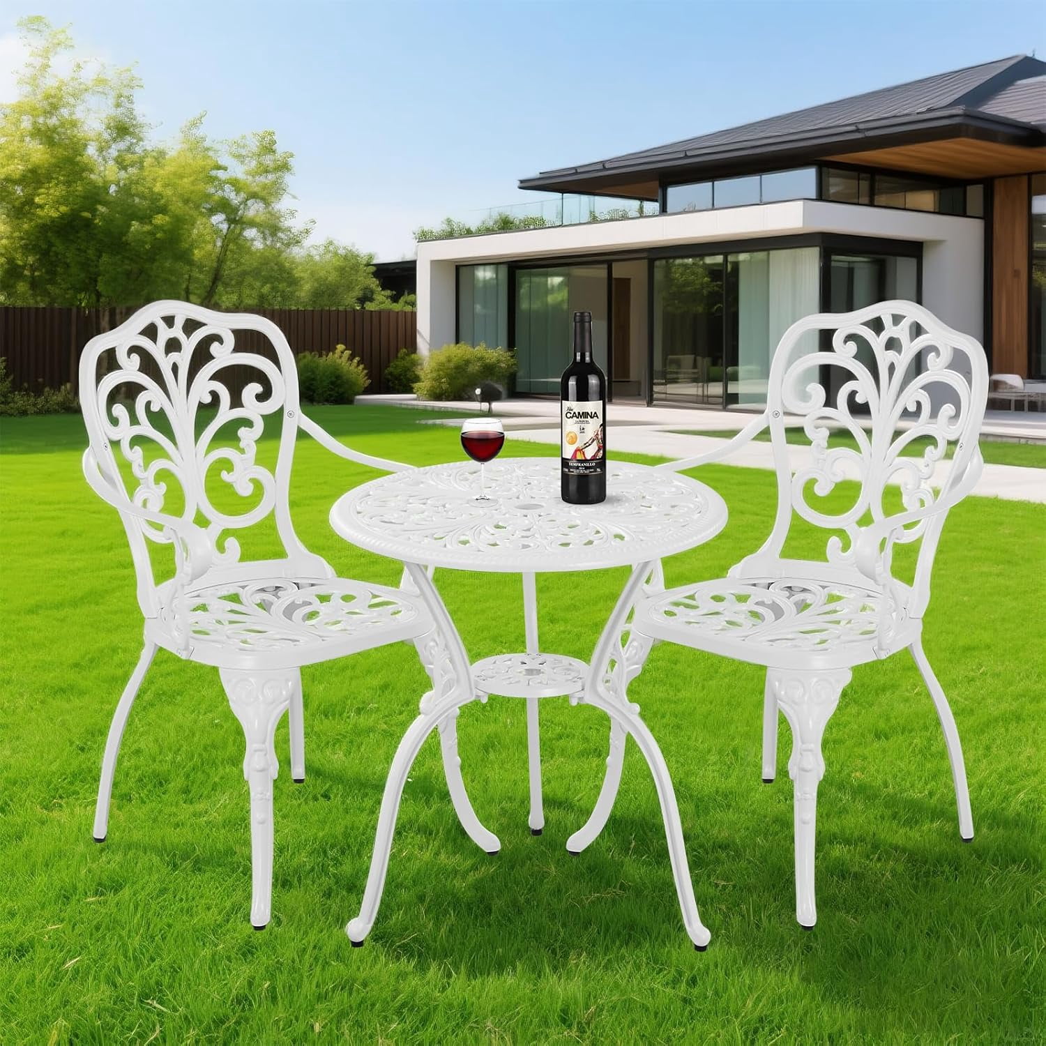 3 Piece Bistro Table Set,Outdoor Cast Aluminum Bistro Patio Table and ...