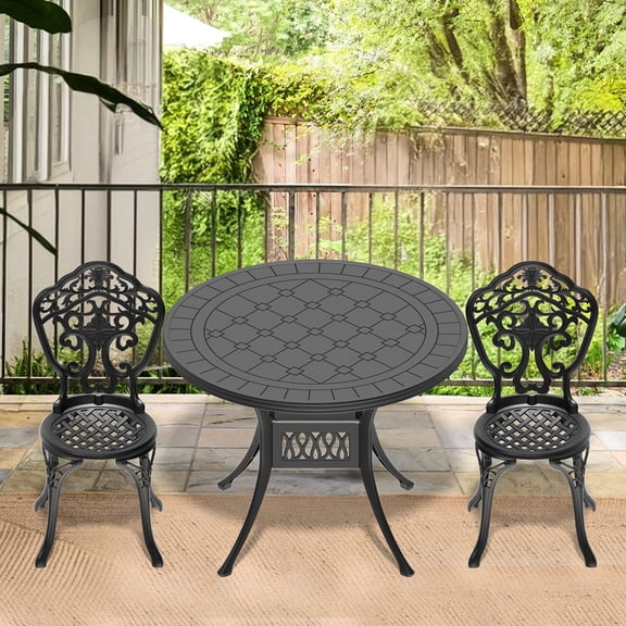 3-Piece Black Aluminum Set - Exquisite Patterns - Outdoor Cafe - Charming Ambiance
