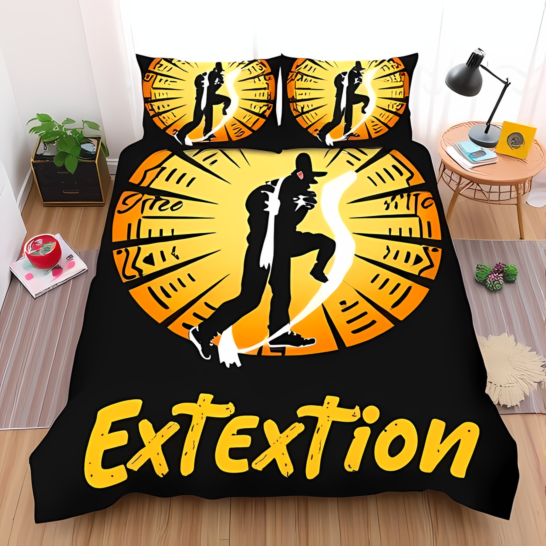 3-Piece Black Bedding Set with Vibrant Breakdancer Design - Duvet Cover ...