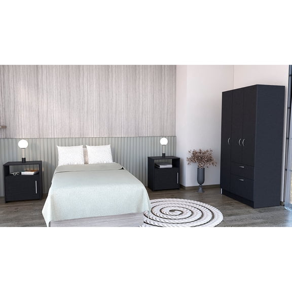 3-Piece Black Bedroom Furniture Set - Smooth Assembly with Instructions - Full Bed Area - High-Quality DIY Pieces