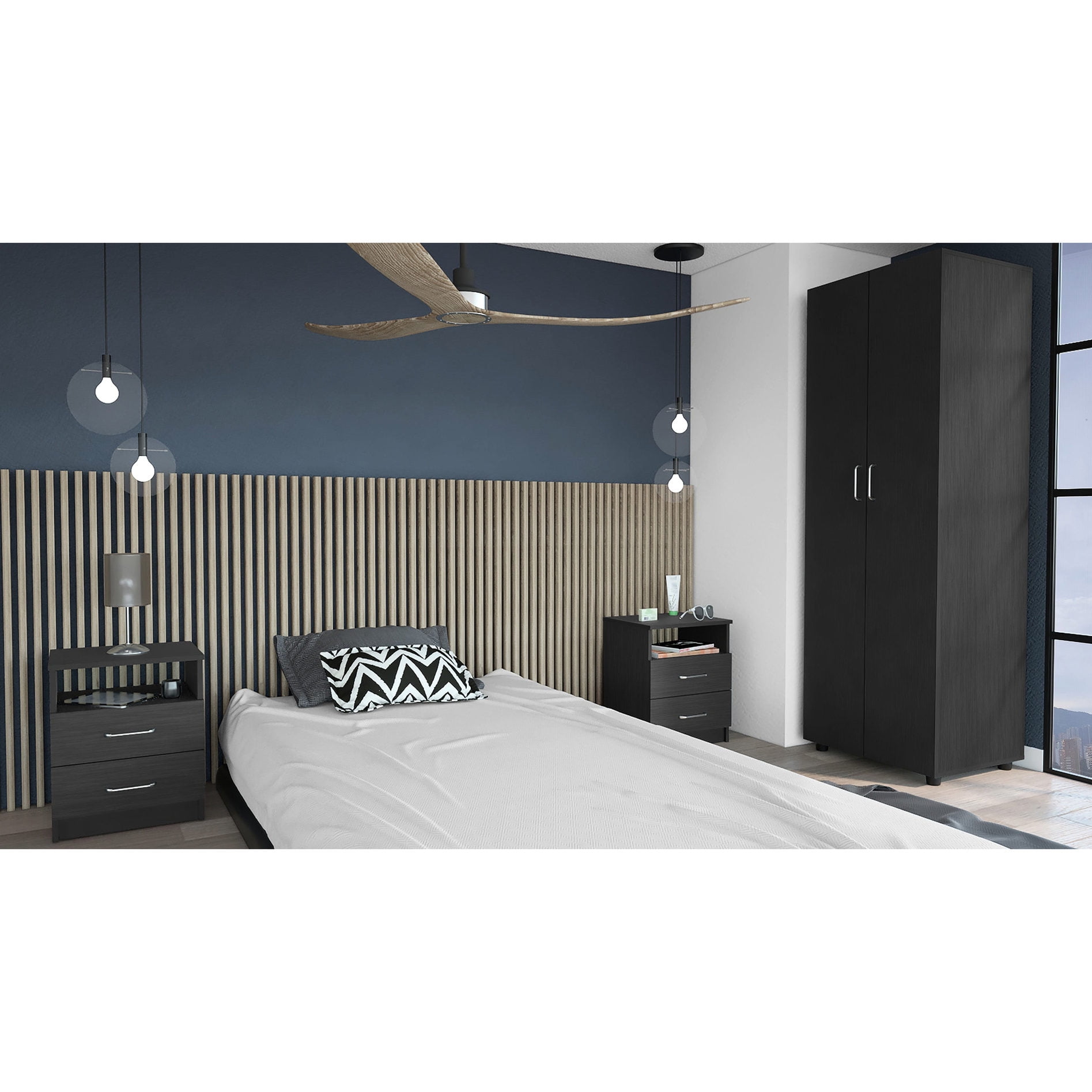 3 Piece Black Bedroom Set | Quick Assembly with Clear Instructions ...