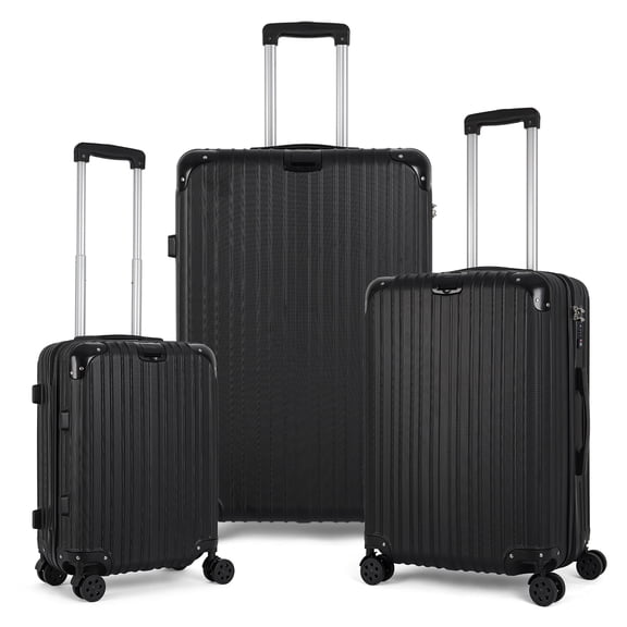 3-Piece Black Hardside Luggage Set (20/24/28 Inch), TSA-Approved Spinner Suitcases with Combination Locks, Lightweight ABS Travel Set