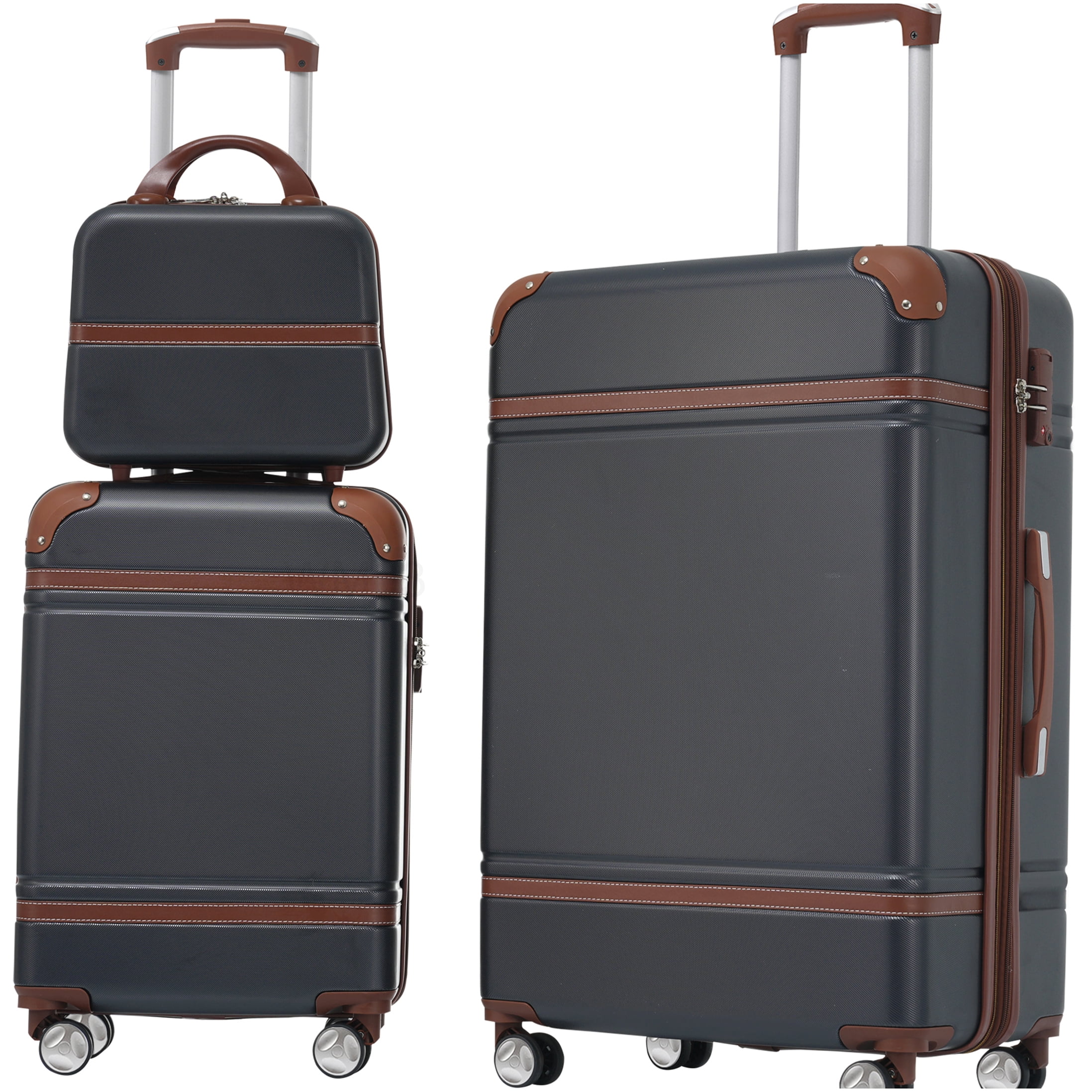 3-Piece Black Hardside Spinner Luggage Set with TSA Lock, 20" Carry-On & 28" Checked Suitcase & Toiletry Bag