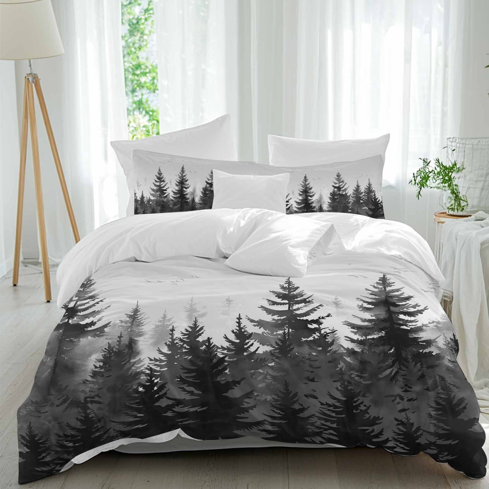 3 Piece Black Mist Forest Duvet Cover Set Full Size,Microfiber ...