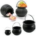 thumbnail image 1 of 3-Piece Black Plastic Cauldron Set - Small Medium Large Halloween Candy Bowl Collection, 1 of 9