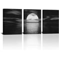 thumbnail image 1 of 3 Piece Black and White Bathroom Canvas Wall Decor Ocean Under Moonlight Painting Print Full Moon Seascape Picture Artwork for Home Bedroom Living Room Wall Decor Easy to Hang 12"x16"x3 PCS, 1 of 6