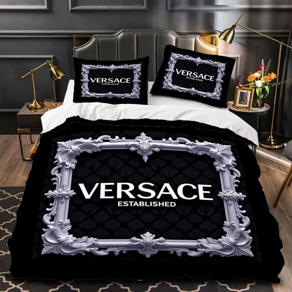 3-Piece Black & White Duvet Cover Set with Decorative Frame Modern Geometric Pattern Luxurious Bedding