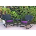 thumbnail image 1 of Jeco Windsor Black Wicker Rocker Chair And End Table Set With Purple Chair Cushion, 1 of 2