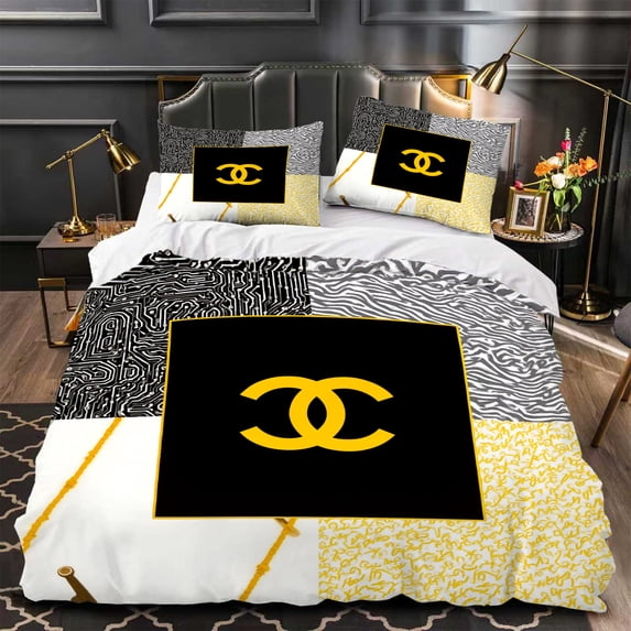 3-Piece Black & Yellow Geometric Duvet Cover Set Modern Patterned Bedding for Contemporary Bedrooms