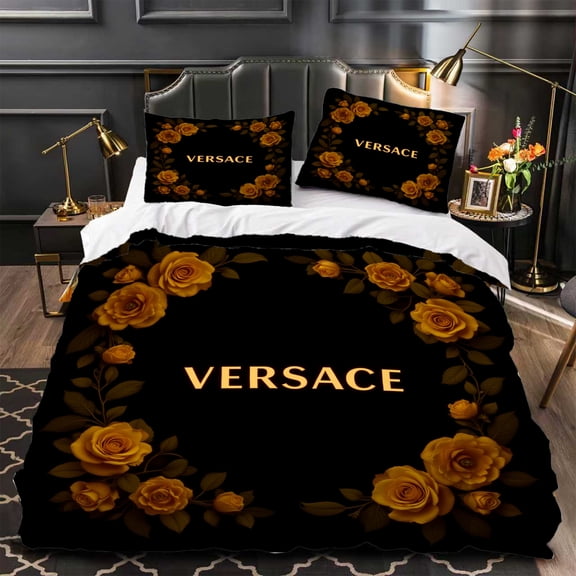 3-Piece Black and Gold Floral Duvet Cover Set Modern Bedroom Decor Elegant Geometric Pattern Luxurious Bedding
