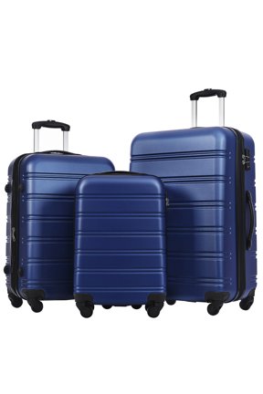 3 Piece Blue ABS Hardside Luggage Set 20 24 28 Inch Spinner Suitcase TSA Lock Expandable Design