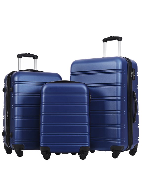 3 Piece Blue ABS Hardside Luggage Set 20 24 28 Inch Spinner Suitcase TSA Lock Expandable Design