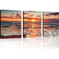 thumbnail image 1 of 3-Piece Blue Beach Canvas Wall Art Set, Sunset Ocean Waves Seascape Prints, Framed & Ready to Hang Decor for Living Room Bedroom Bathroom, 1 of 6