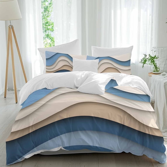 3 Piece Blue Beige Ombre Duvet Cover Set California King,Microfiber Comforter/Quilt Cover with Corner Ties and 2 Pillowcases,Aesthetics Modern Abstract Geometric Soft Bedding with Zipper Closure