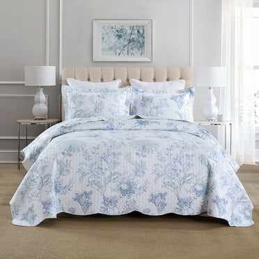 3-Piece Blue Floral  Pattern Quilt Set – Lightweight Bedspread for All-Season Comfort BY321