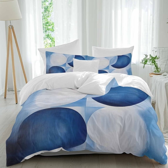 3 Piece Blue Geometric Duvet Cover Set California King,Microfiber Comforter/Quilt Cover with Corner Ties and 2 Pillowcases,Gradient Abstract Contemporary Solid All Season Bedding with Zipper Closure