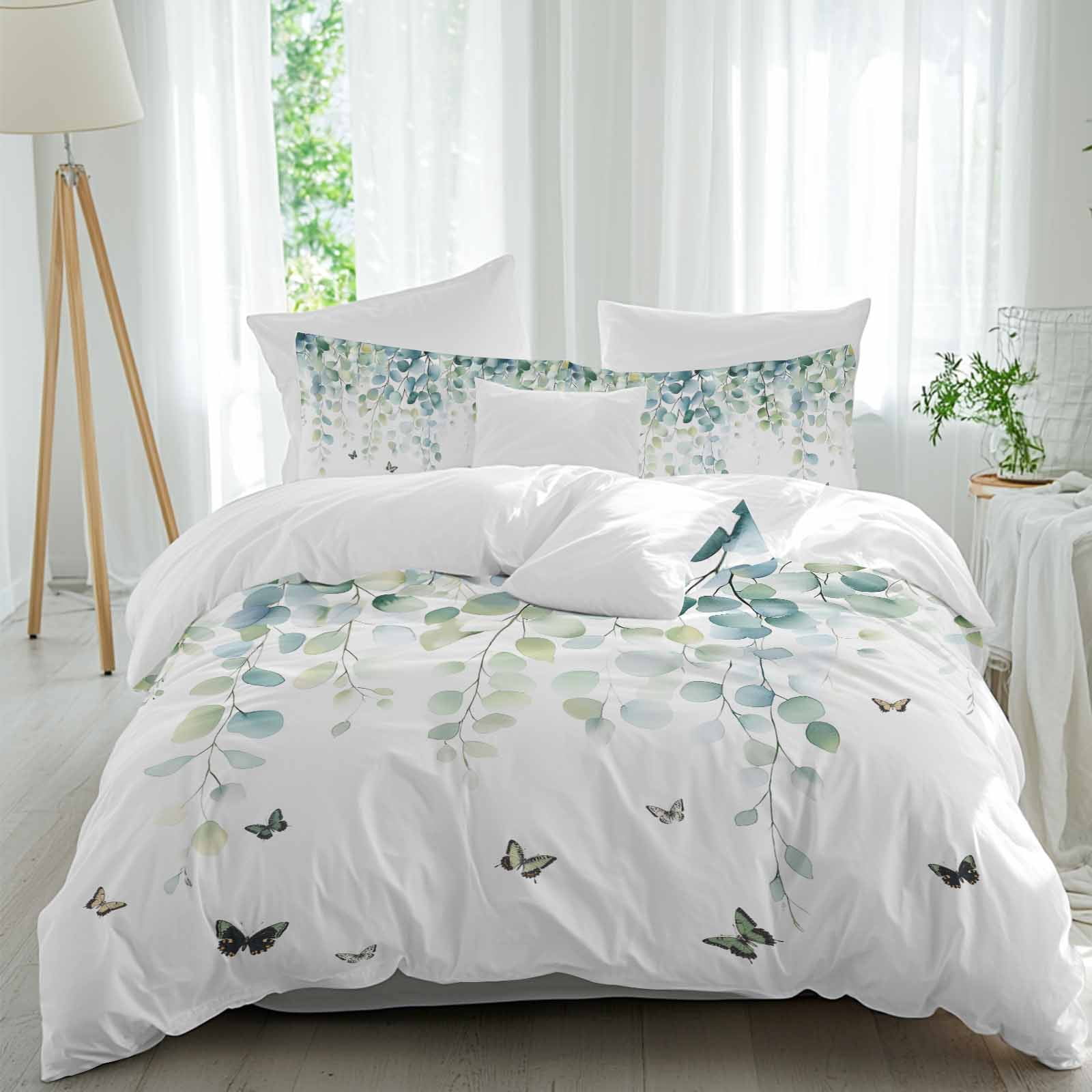 3 Piece Blue Green Eucalyptus Duvet Cover Set Full Size,Microfiber ...