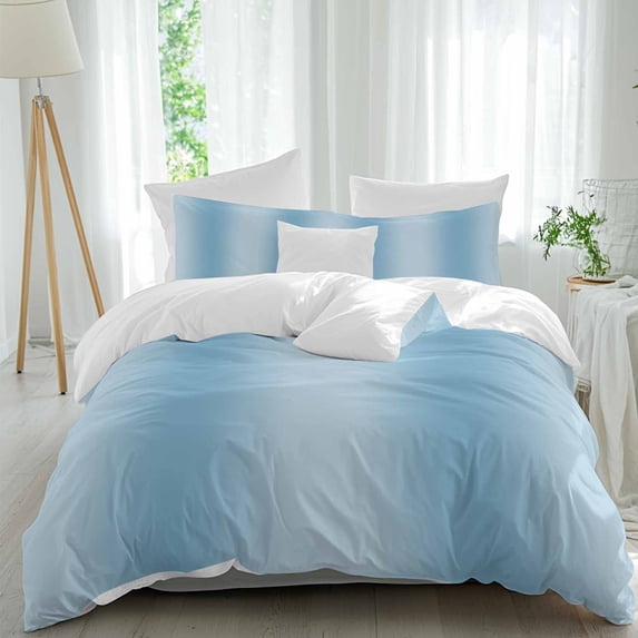 3 Piece Blue Ombre Duvet Cover Set Queen Size, Microfiber Comforter/Quilt Cover with Corner Ties and 2 Pillowcases, Modern Abstract Art Farmhouse Gradient All Season Soft Bedding with Zipper Closure