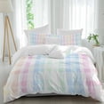 thumbnail image 1 of 3 Piece Blue Pink Plaid Duvet Cover Set Queen Size,Microfiber Comforter/Quilt Cover with Corner Ties and 2 Pillowcases,Pastel Green White Buffalo Patchwork All Season Soft Bedding with Zipper Closure, 1 of 8